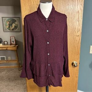 Habitat Womens XLarge Blouse Top Shirt Ruffle Hem  Relaxed Fit Work Party Travel